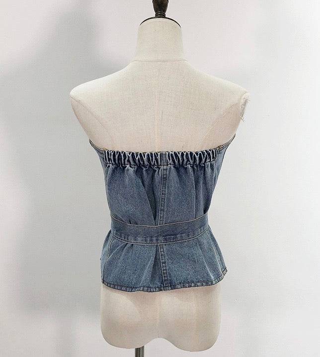 Jacintha - Strapless Denim Top met riem