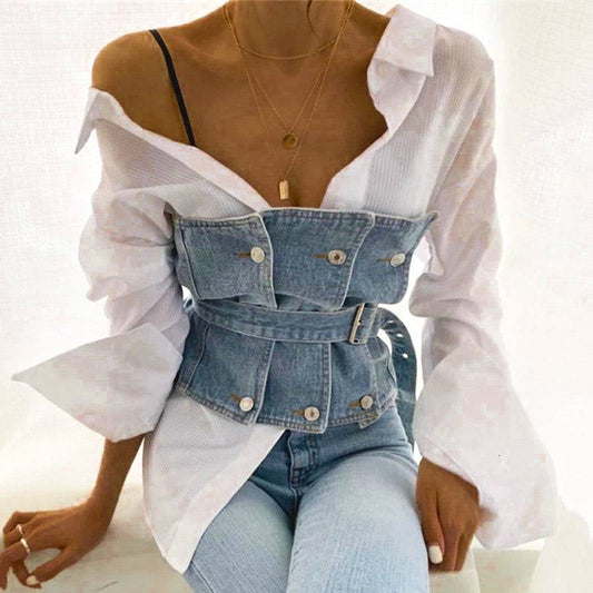 Jacintha - Strapless Denim Top met riem