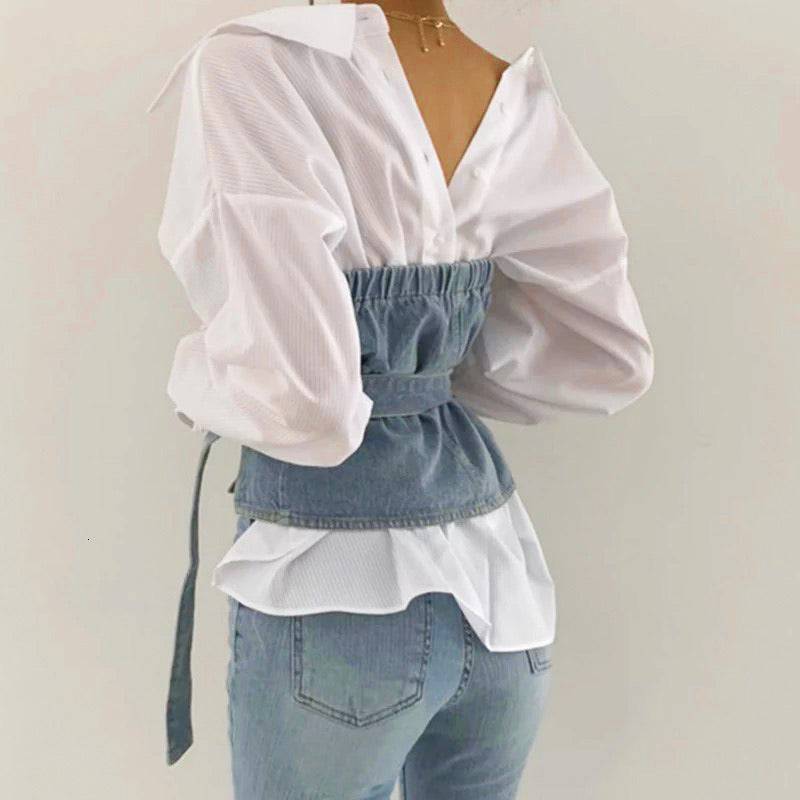 Jacintha - Strapless Denim Top met riem